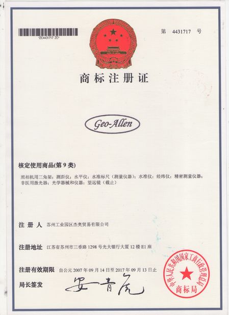 Porcellana GEO-ALLEN CO.,LTD. Certificazioni